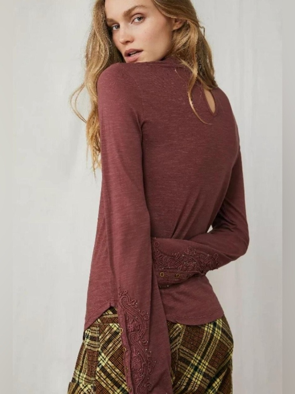 Free People Hooked on You Cuff Blouse Top